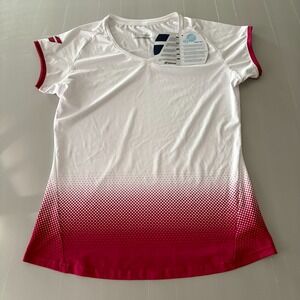 NWT Babolat Compete Fiber Dry Tennis Top White Red Fade Cap Sleeve Women's S